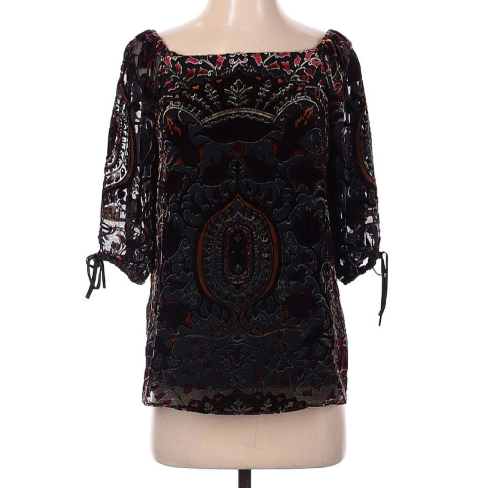 Alice + Olivia Silk Alecia Velour Brocade Damask Jacquard Blouse - Picture 2 of 9